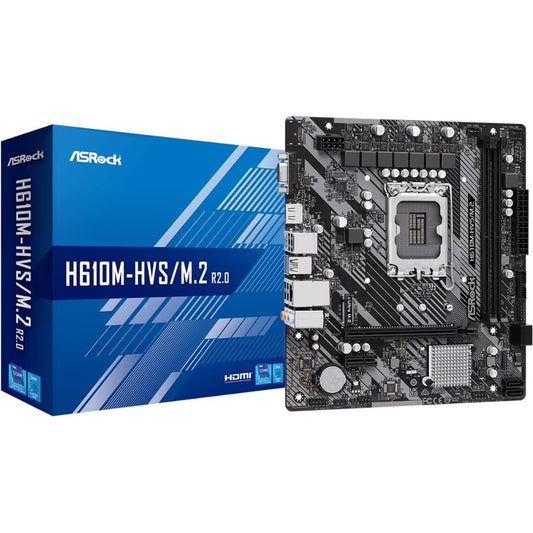ASRock H610M-HDV/M.2 R2.0 Super Alloy Intel 1700 Socket Motherboard, Micro-ATX, 2x DDR4 Slots, 1x M.2 Socket, GbE LAN, 1x D-Sub / 1x DisplayPort / 1x HDMI Port - PC Gear UK