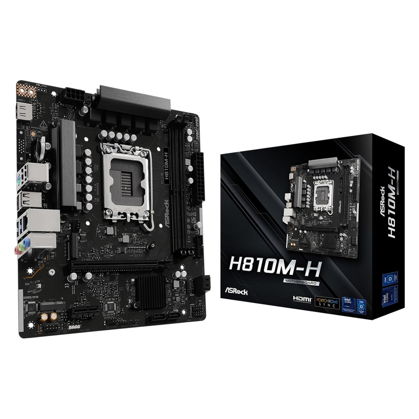 ASRock H810M-H Intel 1851 Socket Motherboard, Micro-ATX, 2x DDR5 Slots, 1x M.2 Sockets, GbE LAN, 1x HDMI Port