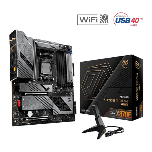 ASRock X870E TAICHI LITE AMD AM5 Socket Motherboard, E-ATX, 4x DDR5 Slots, 4x M.2 Sockets, 3x USB-C Port, Fitted I/O Shield, 5GbE LAN, Wi-Fi 7, 1x HDMI Port / 2x USB-C (USB4) - PC Gear UK