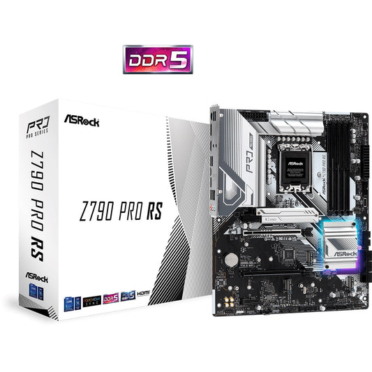 ASRock, ASRock Z790 Pro RS Intel 1700 Socket Motherboard, ATX, 4x DDR5 Slots, 4x M.2 Sockets, Fitted I/O Shield, 2.5GbE LAN, 1x DisplayPort / 1x HDMI Port, Intel Z790, ATX Form Factor: 12.0-in x 9.6-in, 30.5 cm x 24.4 cm2oz Copper PCB
