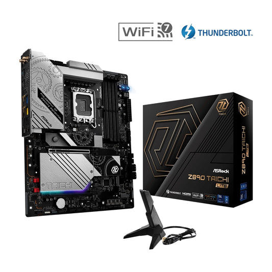 ASRock Z890 TAICHI LITE Intel 1851 Socket Motherboard, ATX, 4x DDR5 Slots, 6x M.2 Sockets, 3x USB-C Port, Fitted I/O Shield, 5GbE LAN, Wi-Fi 7, 1x HDMI Port / 2x USB-C (USB4) - PC Gear UK
