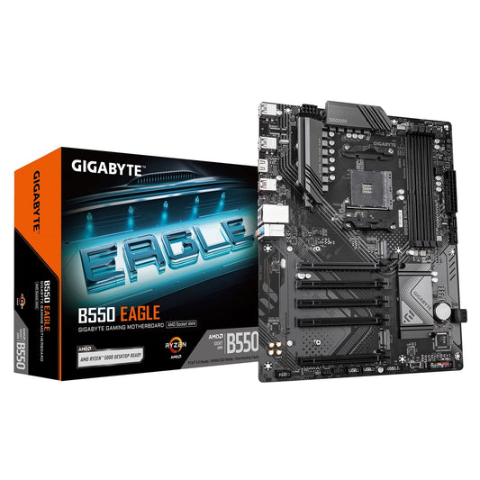 Gigabyte B550 EAGLE AMD AM4 Socket Motherboard, ATX, 4x DDR4 Slots, 2x M.2 Sockets, 2x USB-C Port, GbE LAN, 1x HDMI Port - PC Gear UK
