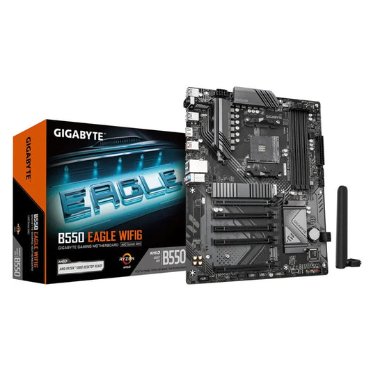 Gigabyte B550 EAGLE WIFI6 AMD AM4 Socket Motherboard, ATX, 4x DDR4 Slots, 2x M.2 Sockets, 2x USB-C Port, GbE LAN, Wi-Fi 6, 1x HDMI Port - PC Gear UK