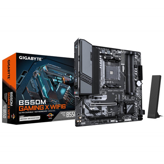 Gigabyte B550M GAMING X WIFI6 AMD AM4 Socket Motherboard, Micro-ATX, 4x DDR4 Slots, 2x M.2 Sockets, 1x USB-C Port, Fitted I/O Shield, GbE LAN, Wi-Fi 6, 1x DisplayPort / 1x HDMI Port - PC Gear UK