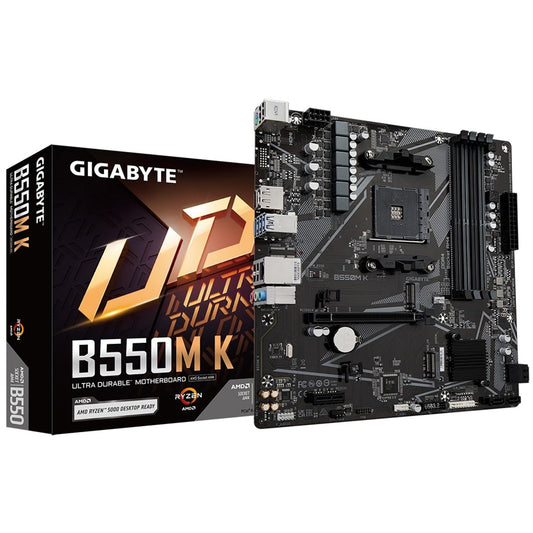 Gigabyte B550M K Ultra Durable AMD AM4 Socket Motherboard, Micro-ATX, 4x DDR4 Slots, 2x M.2 Sockets, GbE LAN, 1x DisplayPort / 1x HDMI Port - PC Gear UK