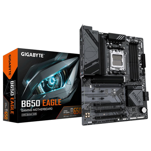 Gigabyte B650 EAGLE AMD AM5 Socket Motherboard, ATX, 4x DDR5 Slots, 3x M.2 Sockets, 2x USB-C Port, Fitted I/O Shield, GbE LAN, 1x DisplayPort / 1x HDMI Port - PC Gear UK