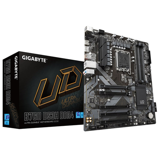 Gigabyte B760 DS3H DDR4 Ultra Durable Intel 1700 Socket Motherboard, ATX, 4x DDR4 Slots, 2x M.2 Sockets, 2x USB-C Port, GbE LAN, 1x DisplayPort / 1x HDMI Port - PC Gear UK