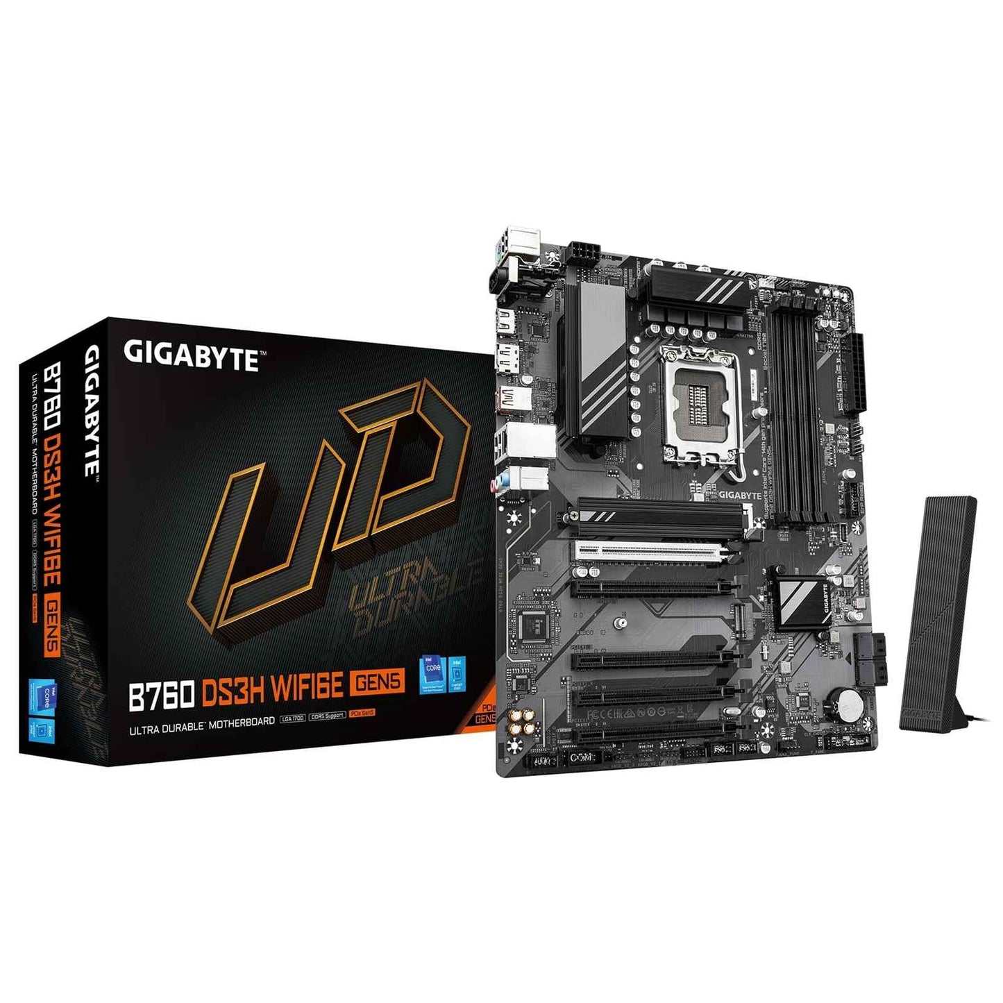 Gigabyte B760 DS3H WIFI6E GEN5 Intel 1700 Socket Motherboard, ATX, 4x DDR5 Slots, 2x M.2 Sockets, GbE LAN, Wi-Fi 6E, 1x DisplayPort / 1x HDMI Port