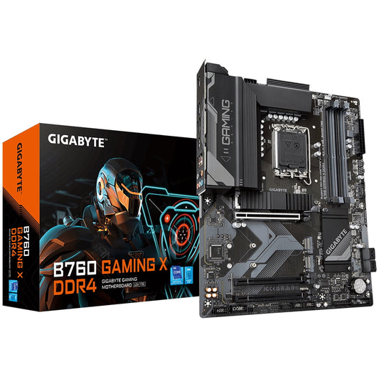 Gigabyte B760 GAMING X DDR4 Intel 1700 Socket Motherboard, ATX, 4x DDR4 Slots, 3x M.2 Sockets, 1x USB-C Port, Fitted I/O Shield, 2.5GbE LAN, 1x DisplayPort / 1x HDMI Port - PC Gear UK