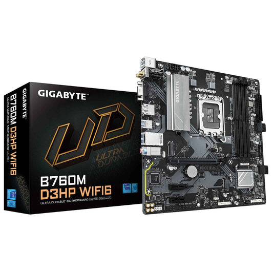 Gigabyte B760M D3HP WIFI6 Intel 1700 Socket Motherboard, Micro-ATX, 4x DDR5 Slots, 2x M.2 Sockets, GbE LAN, Wi-Fi 6, 1x D-Sub / 1x DisplayPort / 1x HDMI Port