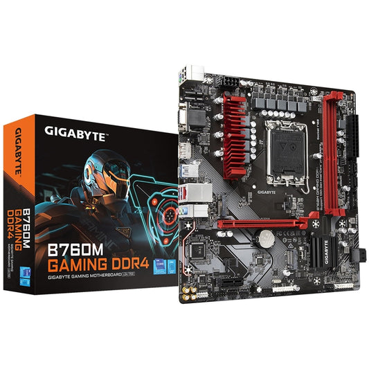 Gigabyte B760M GAMING DDR4 Intel 1700 Socket Motherboard, Micro-ATX, 2x DDR4 Slots, 2x M.2 Sockets, 1x USB-C Port, 2.5GbE LAN, 1x D-Sub / 1x DisplayPort / 1x HDMI Port - PC Gear UK