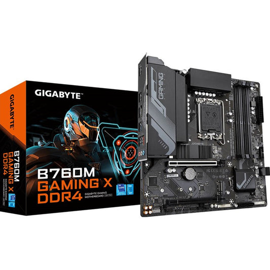 Gigabyte B760M GAMING X DDR4 Intel 1700 Socket Motherboard, Micro-ATX, 4x DDR4 Slots, 2x M.2 Sockets, 1x USB-C Port, Fitted I/O Shield, 2.5GbE LAN, 1x DisplayPort / 1x HDMI Port - PC Gear UK