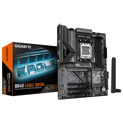 GIGABYTE B840 EAGLE WIFI6E AMD AM5 ATX Motherboard, 4x DDR5, 3x M.2, PCIe 5.0, Wi-Fi 6E, 2.5GbE LAN
