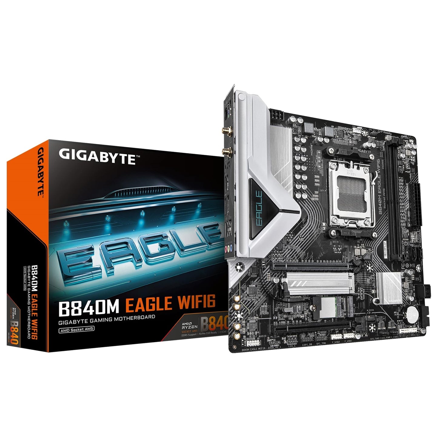 GIGABYTE B840M EAGLE WIFI6 AMD AM5 Micro-ATX Motherboard, 2x DDR5, 2x M.2, Wi-Fi 6, 2.5GbE LAN