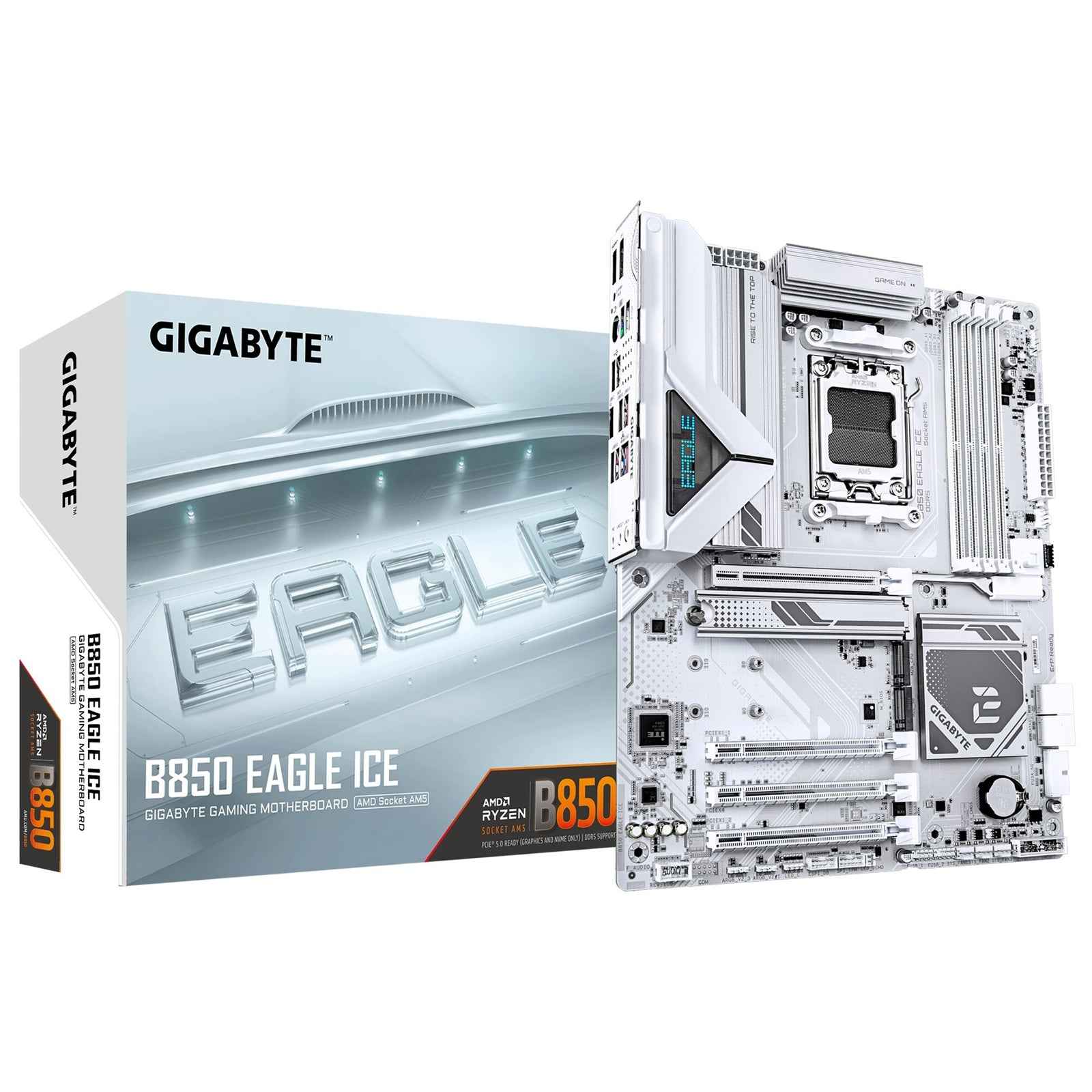Gigabyte B850 EAGLE ICE AMD AM5 Socket Motherboard, ATX, 4x DDR5 Slots, 3x M.2 Socket, Fitted I/O Shield, 2.5GbE LAN, 1x DisplayPort / 1x HDMI Port