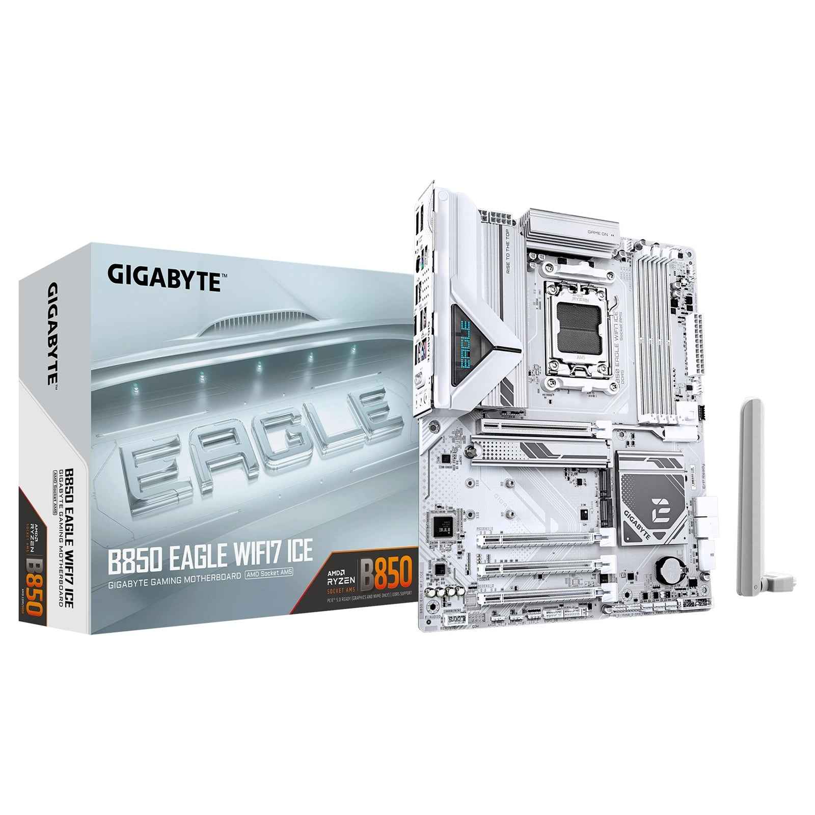 Gigabyte B850 EAGLE WIFI7 ICE AMD AM5 Socket Motherboard, ATX, 4x DDR5 Slots, 3x M.2 Socket, Fitted I/O Shield, 2.5GbE LAN, Wi-Fi 7, 1x DisplayPort / 1x HDMI Port