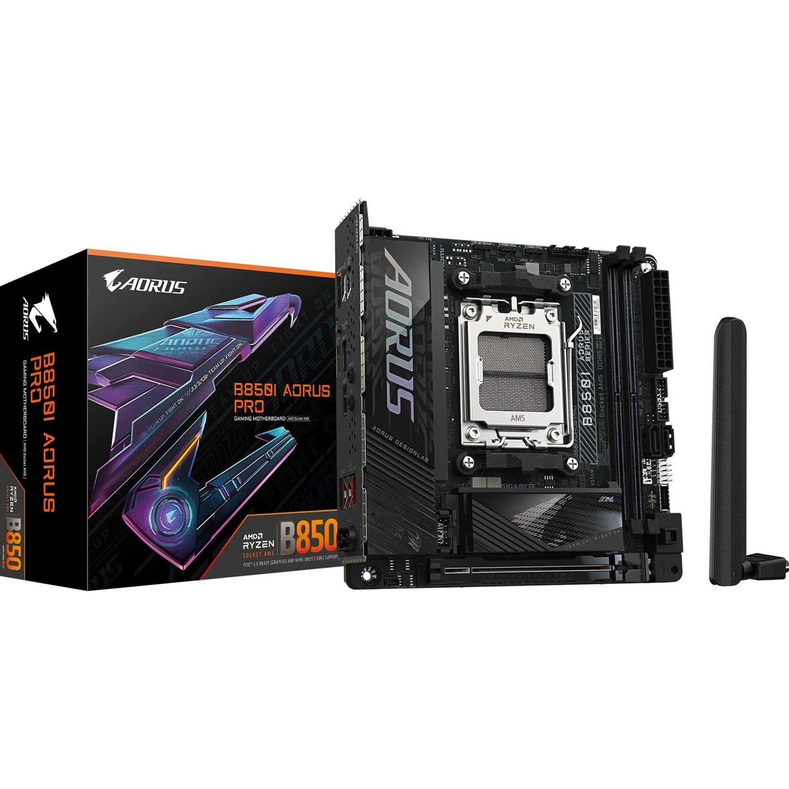 Gigabyte B850I AORUS PRO AMD AM5 Socket Motherboard, Mini-ITX, 2x DDR5 Slots, 2x M.2 Sockets, 2x USB-C Port, Fitted I/O Shield, 2.5GbE LAN, Wi-Fi 7, 1x HDMI Port - PC Gear UK