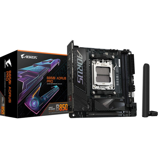 Gigabyte B850I AORUS PRO AMD AM5 Socket Motherboard, Mini-ITX, 2x DDR5 Slots, 2x M.2 Sockets, 2x USB-C Port, Fitted I/O Shield, 2.5GbE LAN, Wi-Fi 7, 1x HDMI Port - PC Gear UK