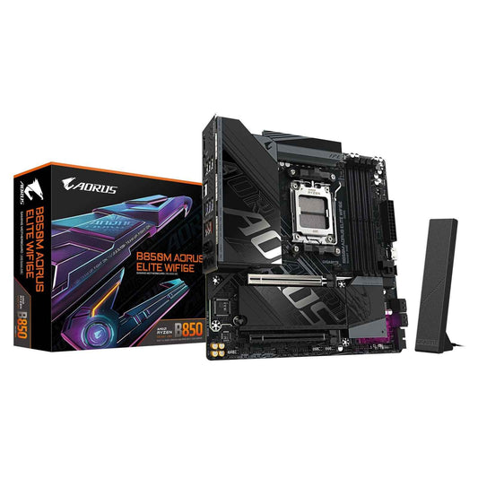 Gigabyte B850M AORUS ELITE WIFI6E AMD AM5 Socket Motherboard, Micro-ATX, 4x DDR5 Slots, 2x M.2 Socket, Fitted I/O Shield, 2.5GbE LAN, Wi-Fi 6E, 1x DisplayPort