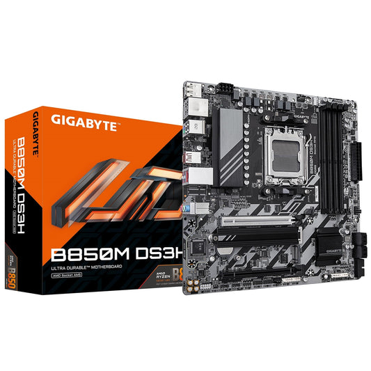 Gigabyte B850M DS3H AMD AM5 Socket Motherboard, Micro-ATX, 4x DDR5 Slots, 2x M.2 Sockets, 2x USB-C Port, 2.5GbE LAN, 2x DisplayPorts / 1x HDMI Port - PC Gear UK