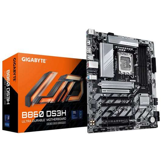 Gigabyte B860 DS3H Intel 1851 Socket Motherboard, ATX, 4x DDR5 Slots, 2x M.2 Sockets, 2x USB-C Port, 2.5GbE LAN, 1x DisplayPort / 1x HDMI Port - PC Gear UK