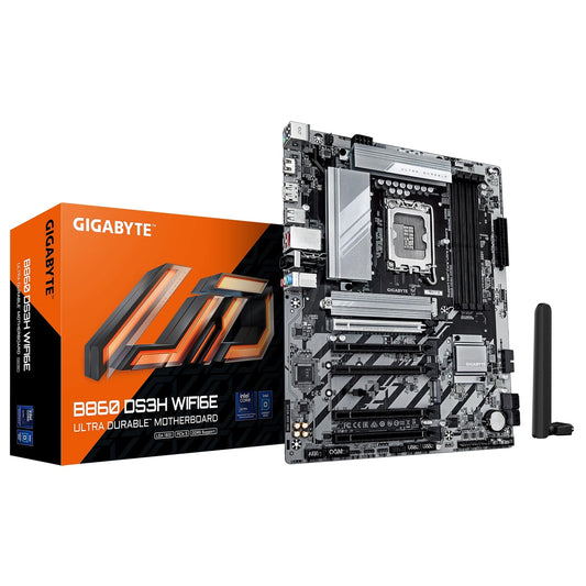 Gigabyte B860 DS3H WIFI6E Intel 1851 Socket Motherboard, ATX, 4x DDR5 Slots, 2x M.2 Sockets, 2x USB-C Port, 2.5GbE LAN, Wi-Fi 6E, 1x DisplayPort / 1x HDMI Port - PC Gear UK