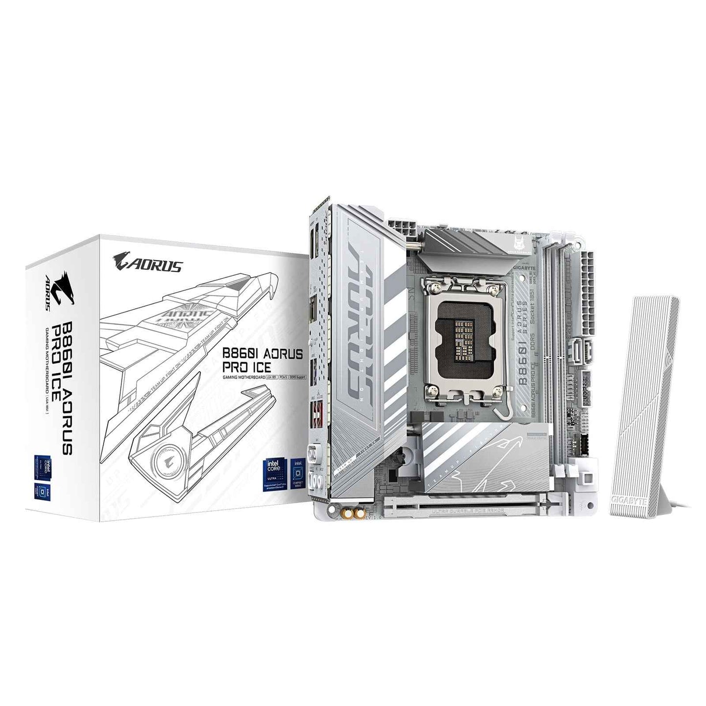 Gigabyte B860I AORUS PRO ICE Intel 1851 Socket Motherboard, Mini-ITX, 2x DDR5 Slots, 2x M.2 Sockets, Fitted I/O Shield, 2.5GbE LAN, Wi-Fi 7, 1x DisplayPort / 1x HDMI Port