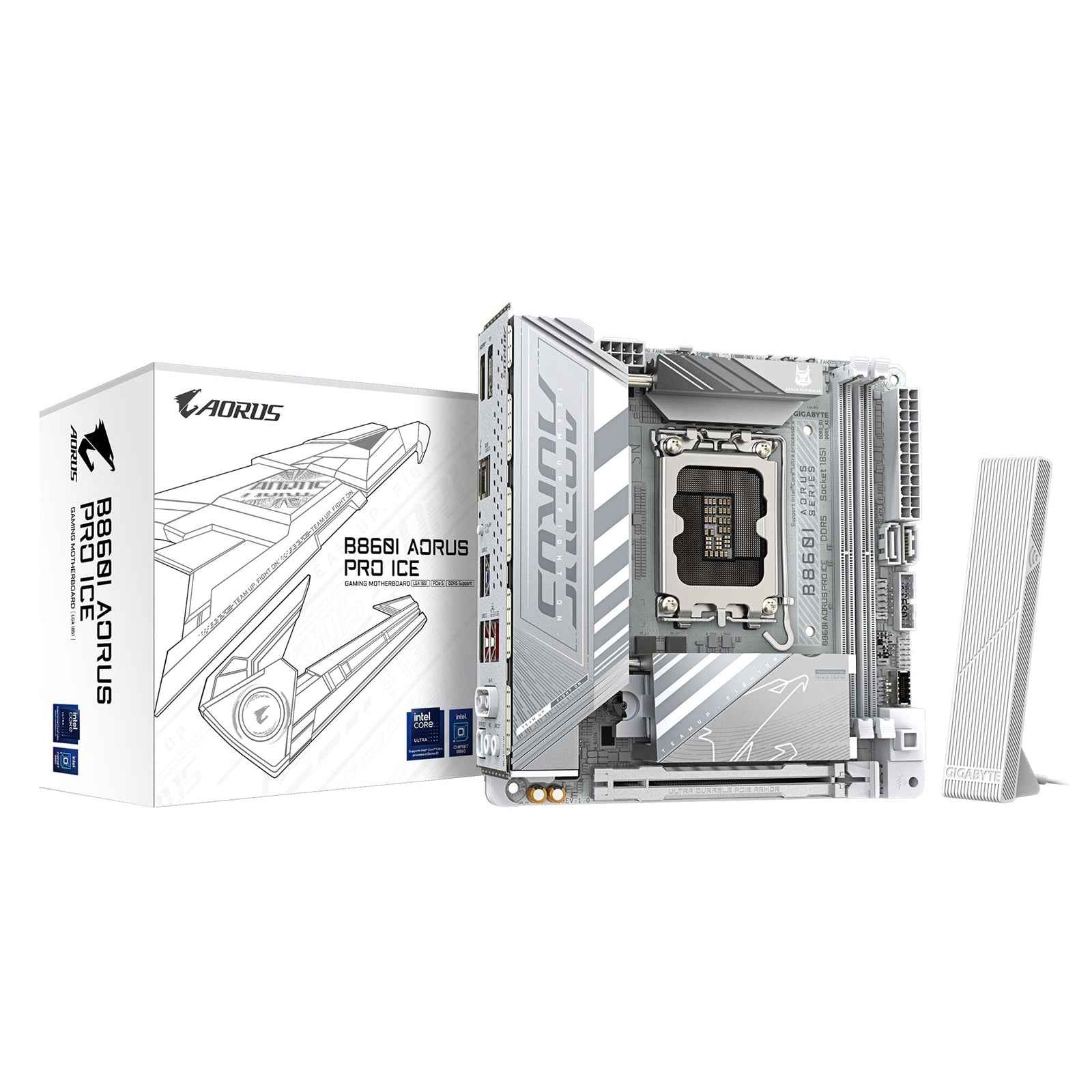 Gigabyte B860I AORUS PRO ICE Intel 1851 Socket Motherboard, Mini-ITX, 2x DDR5 Slots, 2x M.2 Sockets, Fitted I/O Shield, 2.5GbE LAN, Wi-Fi 7, 1x DisplayPort / 1x HDMI Port