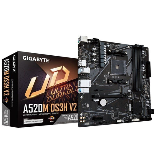 Gigabyte A520M DS3H V2 Ultra Durable AMD AM4 Socket Motherboard, Micro-ATX, 4x DDR4 Slots, 1x M.2 Socket, GbE LAN, 1x DisplayPort / 1x HDMI Port - PC Gear UK