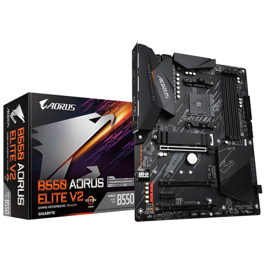 Gigabyte B550 AORUS ELITE V2 AMD AM4 Socket Motherboard, ATX, 4x DDR4 Slots, 2x M.2 Sockets, 1x USB-C Port, Fitted I/O Shield, 2.5GbE LAN, 1x DisplayPort / 1x HDMI Port - PC Gear UK