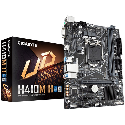 Gigabyte H410M H V2 Ultra Durable Intel 1200 Socket Motherboard, Micro-ATX, 2x DDR4 Slots, 1x M.2 Socket, GbE LAN, 1x D-Sub / 1x HDMI Port - PC Gear UK
