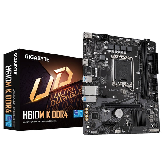 Gigabyte H610M K DDR4 Ultra Durable Intel 1700 Socket Motherboard, Micro-ATX, 2x DDR4 Slots, 1x M.2 Socket, GbE LAN, 1x HDMI Port - PC Gear UK