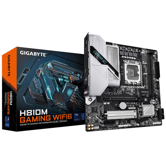 Gigabyte H810M GAMING WIFI6 Intel 1851 Socket Motherboard, Micro-ATX, 2x DDR5 Slots, 1x M.2 Socket, Fitted I/O Shield, 2.5GbE LAN, Wi-Fi 6, 1x DisplayPort / 1x HDMI Port
