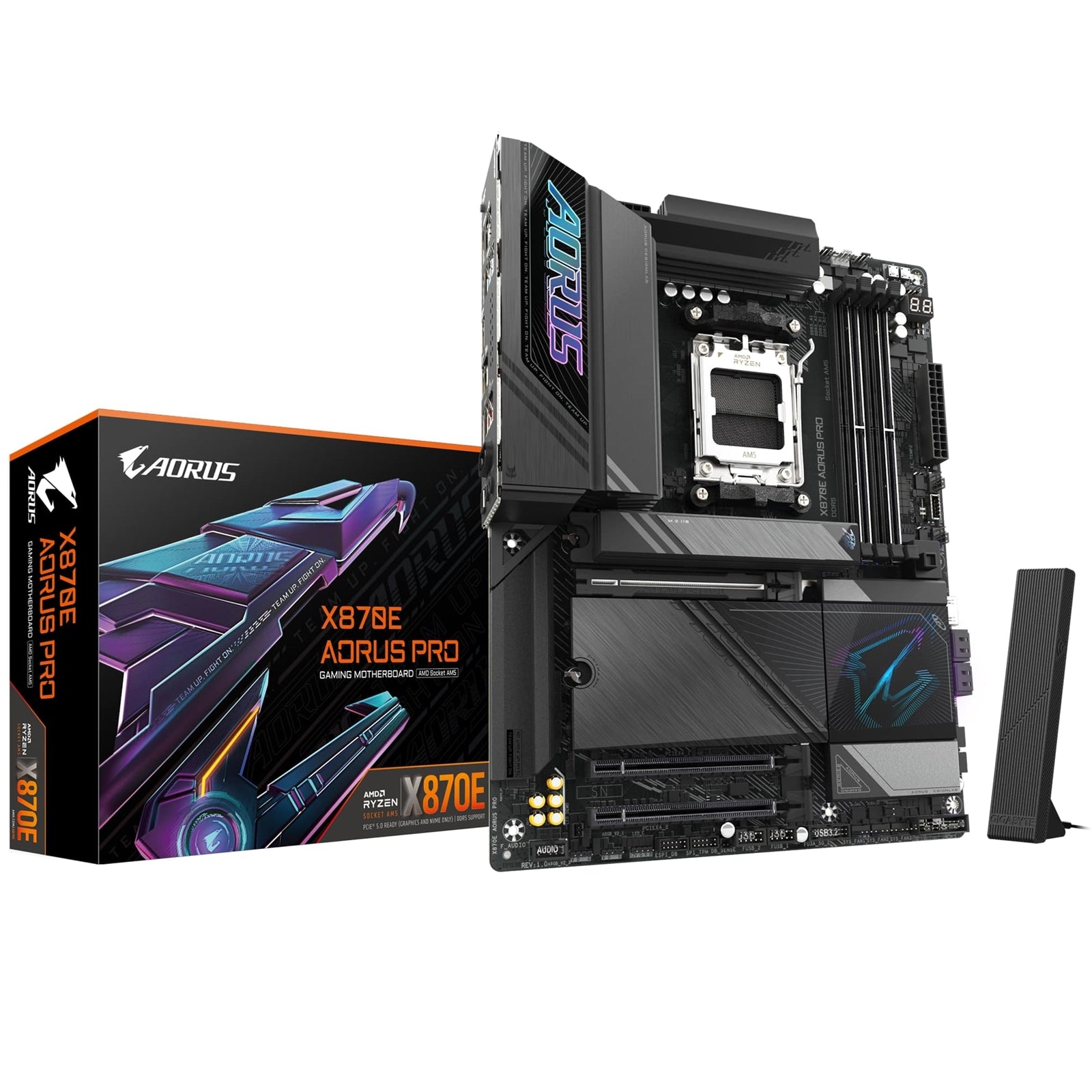 Gigabyte X870E AORUS PRO AMD AM5 Socket Motherboard, ATX, 4x DDR5 Slots, 4x M.2 Sockets, 3x USB-C Port, Fitted I/O Shield, 2.5GbE LAN, Wi-Fi 7, 2x HDMI Port / 2x USB-C (USB4) - PC Gear UK