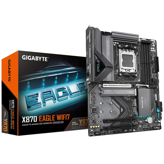 Gigabyte X870 EAGLE WIFI7 AMD AM5 Socket Motherboard, ATX, 4x DDR5 Slots, 3x M.2 Sockets, 3x USB-C Port, Fitted I/O Shield, 2.5GbE LAN, Wi-Fi 7, 1x HDMI Port / 2x USB-C (USB4) - PC Gear UK