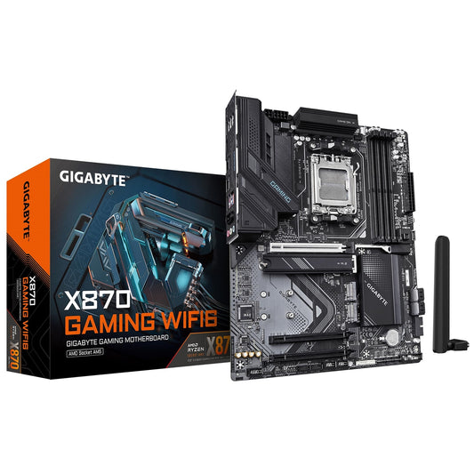 Gigabyte X870 GAMING WIFI6 AMD AM5 Socket Motherboard, ATX, 4x DDR5 Slots, 3x M.2 Sockets, 3x USB-C Port, Fitted I/O Shield, 2.5GbE LAN, Wi-Fi 6, 1x HDMI Port / 2x USB-C (USB4) - PC Gear UK