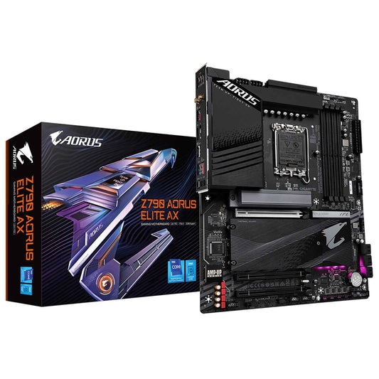 Gigabyte Z790 AORUS ELITE AX Intel 1700 Socket Motherboard, ATX, 4x DDR5 Slots, 4x M.2 Sockets, 2x USB-C Port, Fitted I/O Shield, 2.5GbE LAN, Wi-Fi 6E, 1x DisplayPort / 1x HDMI Port (Copy)