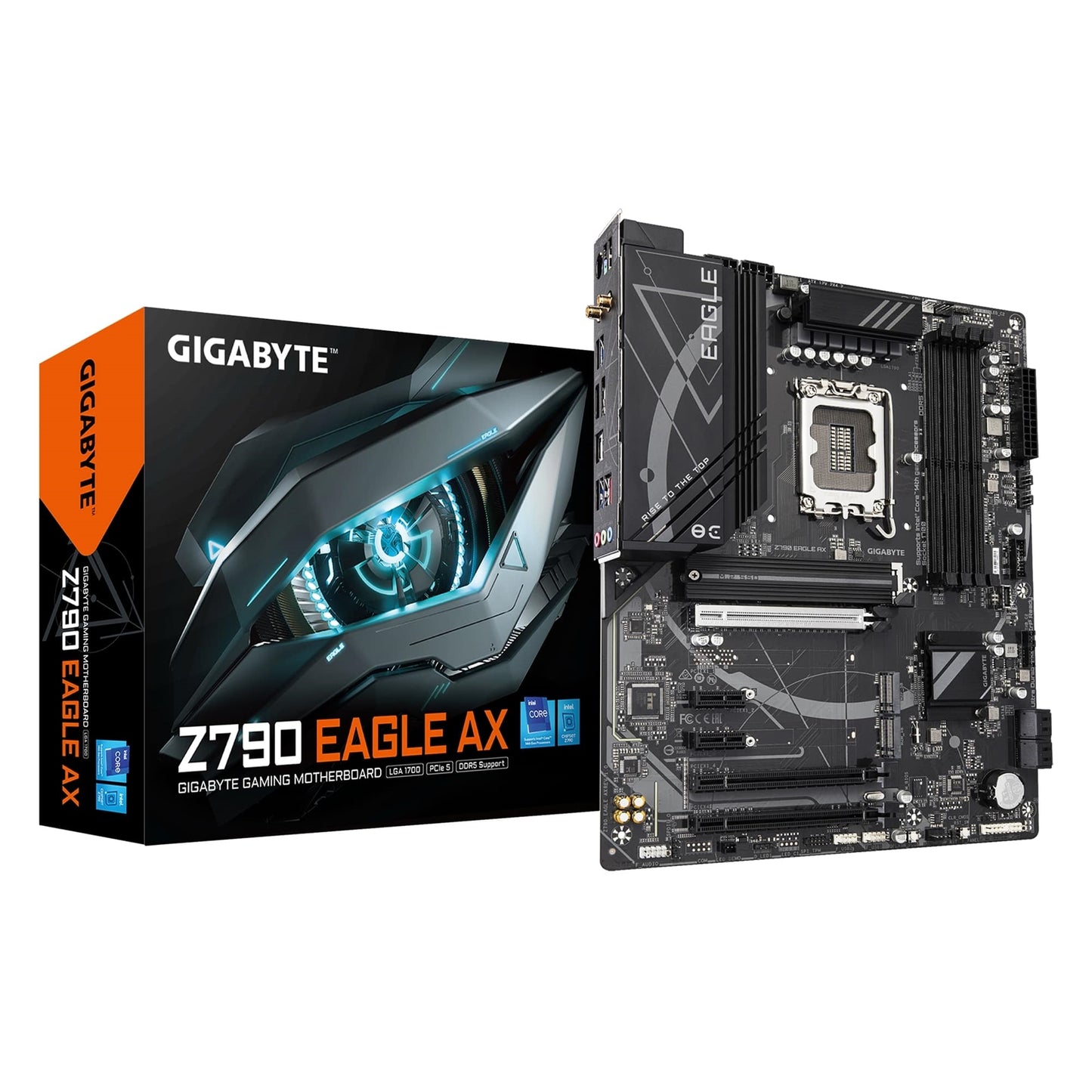 Gigabyte Z790 EAGLE AX Intel 1700 Socket Motherboard, ATX, 4x DDR5 Slots, 3x M.2 Sockets, 2x USB-C Port, Fitted I/O Shield, 2.5GbE LAN, Wi-Fi 6E, 1x DisplayPort / 1x HDMI Port - PC Gear UK