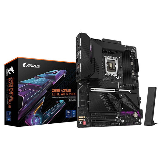 Gigabyte Z890 AORUS ELITE WIFI7 PLUS Intel 1851 Socket Motherboard, ATX, 4x DDR5 Slots, 4x M.2 Sockets, Fitted I/O Shield, 5GbE LAN, Wi-Fi 7, 1x DisplayPort / 1x USB-C (USB4)