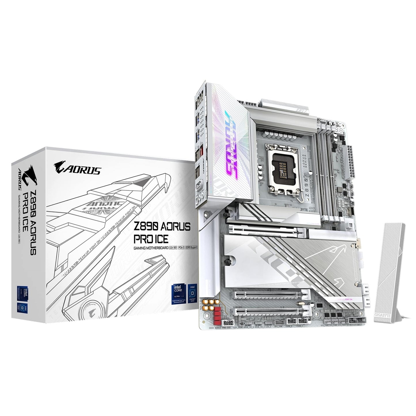 GIGABYTE, GIGABYTE Z890 AORUS PRO ICE Intel LGA1851 ATX Motherboard, 4x DDR5, 5x M.2, PCIe 5.0, Wi-Fi 7, 5GbE LAN, - Intel® Z890 Express Chipset, ATX Form Factor; 30.5cm x 24.4cm