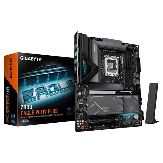 Gigabyte Z890 EAGLE WIFI7 PLUS Intel 1851 Socket Motherboard, ATX, 4x DDR5 Slots, 4x M.2 Sockets, Fitted I/O Shield, 2.5GbE LAN, Wi-Fi 7, 1x DisplayPort / 1x USB-C (USB4)