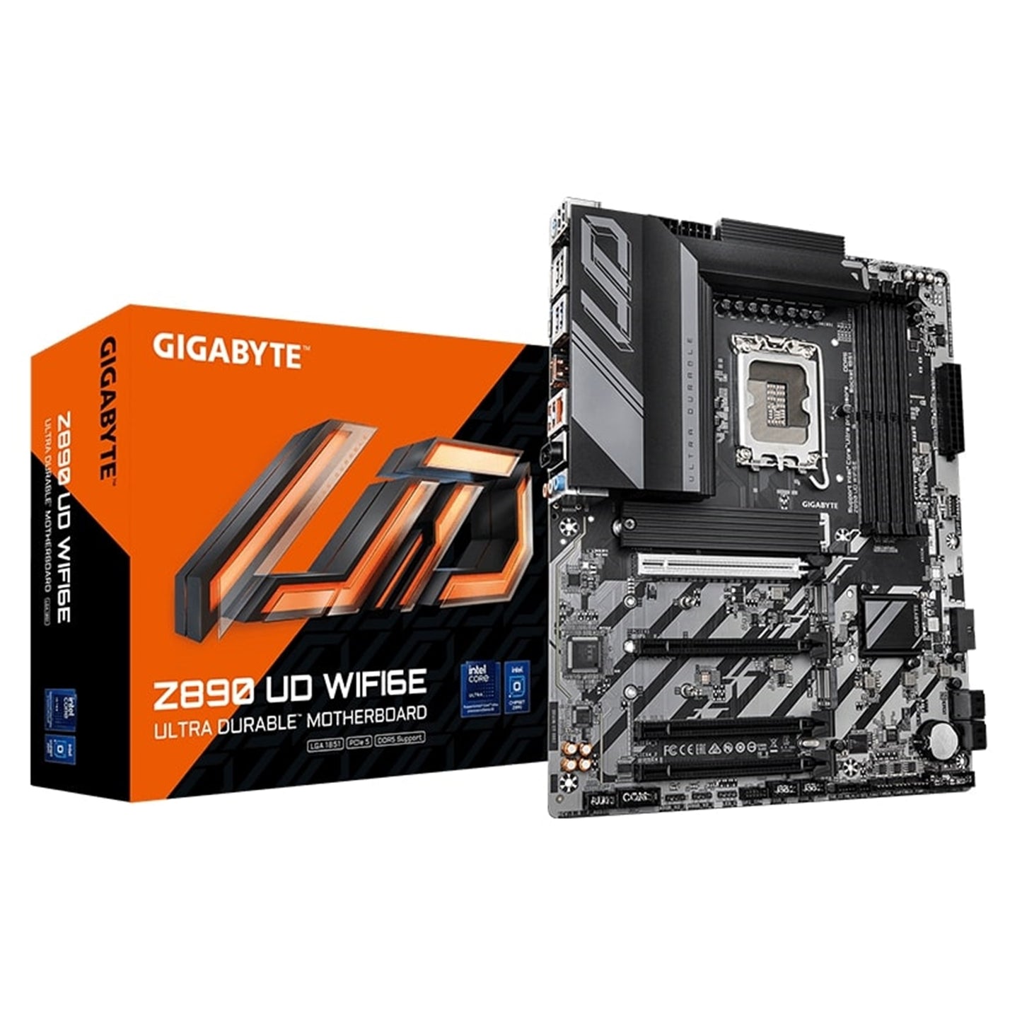 GIGABYTE, GIGABYTE Z890 UD WIFI6E Ultra Durable Intel LGA1851 ATX Motherboard, 4x DDR5, 3x M.2, PCIe 5.0, Wi-Fi 6E, 2.5GbE LAN, Intel® Z890 Express Chipset, ATX Form Factor; 30.5cm x 24.4cm