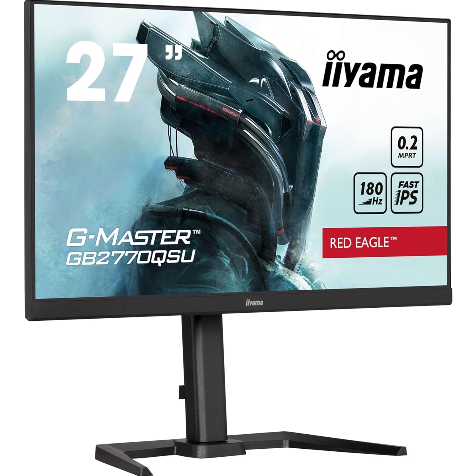 iiyama G-Master GB2770QSU-B6 Red Eagle 27 Inch Gaming Monitor, Black, WQHD, IPS, 180Hz, 0.2ms, FreeSync, HDMI, Display Port, USB Hub, Speakers, Int PSU, Height Adjustable, Pivot, VESA - PC Gear UK