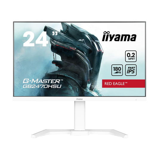 iiyama G-MASTER GB2470HSU-W6 Red Eagle 23.8 inch IPS Monitor, Full HD, 0.2ms, HDMI, DisplayPort, USB Hub, Freesync, 180Hz, Speakers, Internal PSU, Height Adjustable, Pivot, VESA, White - PC Gear UK