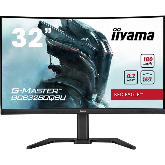 iiyama G-Master GCB3280QSU-B2  Red Eagle 32 Inch Curved Gaming Monitor, Black, 2560x1440, 0.2ms, 180hz, FreeSync, HDMI, Display Port, USB Hub, Speakers, Int PSU, Height Adjustable, Swivel, VESA - PC Gear UK