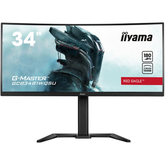 iiyama G-MASTER Red Eagle GCB3481WQSU-B1 34 inch Ultra-Wide Curved Monitor, 3440 x 1440, 0.3ms, HDMI, DisplayPort, USB Hub, Freesync, 180Hz, Speakers, Black, Internal PSU, Height Adjustable, VESA - PC Gear UK