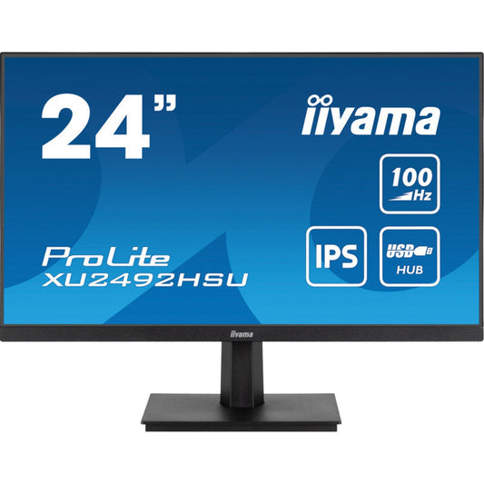 iiyama Prolite XU2492HSU-B6 24 inch IPS Monitor, Full HD, 0.4ms, USB Hub, HDMI, DisplayPort, 100Hz, Speakers, Black, Internal PSU, VESA - PC Gear UK