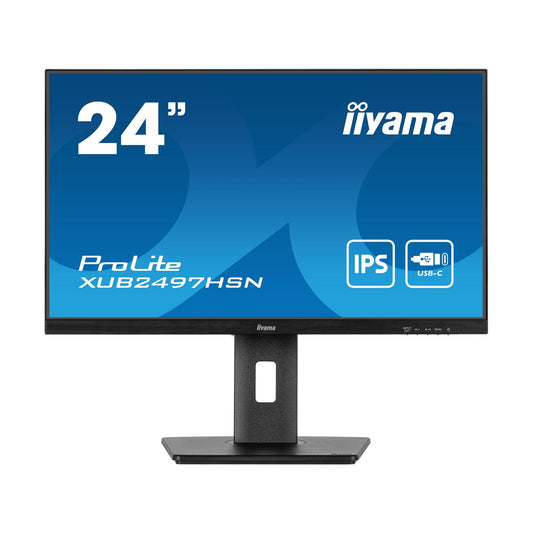 iiyama Prolite XUB2497HSN-B2 24 inch IPS Monitor, USB-C Dock, RJ45(LAN), Full HD, 1ms, HDMI, DisplayPort, USB-Hub, USB-C, 100Hz, Speakers, Black, Internal PSU, VESA, Height Adjust, Pivot - PC Gear UK