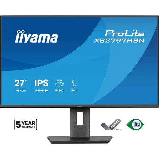 iiyama PROLITE XB2797HSN-B1 27 inch IPS Monitor, Full HD, 1ms, HDMI, DisplayPort, Freesync, 100Hz, Speakers, Black, Internal PSU