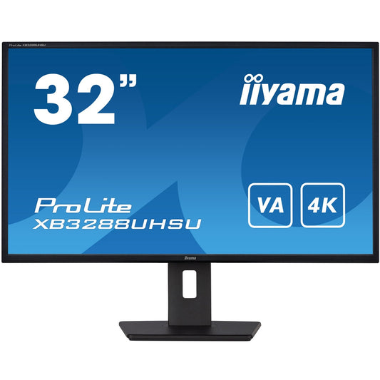 iiyama PROLITE XB3288UHSU-B5 32 Inch 4K Monitor, IPS, 3ms, 60hz, FreeSync, HDMIx2, Display Port, USB Hub, PIP, Speakers, Int PSU, Height Adjustable, VESA - PC Gear UK